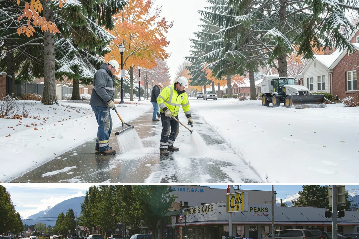 Shopping Center Deicing in North Bend, King County, WA - Service runs through the winter retail season, intensifying on freezing-rain days that overlap with weekend and holiday shopping...