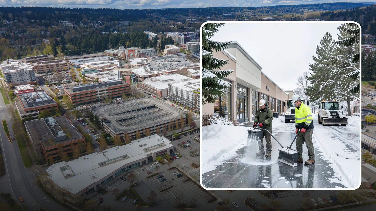 Shopping Center Deicing in Redmond, King County, WA - Deicing for shopping centers that keeps multi-tenant walkways, storefront aprons, and common areas safe across an entire retail...