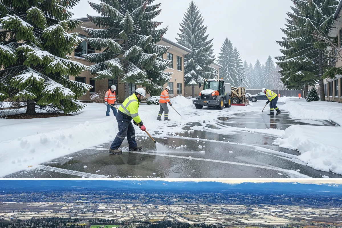 Shopping Center Deicing in SeaTac, King County, WA - Service runs through the winter retail season, intensifying on freezing-rain days that overlap with weekend and holiday shopping...