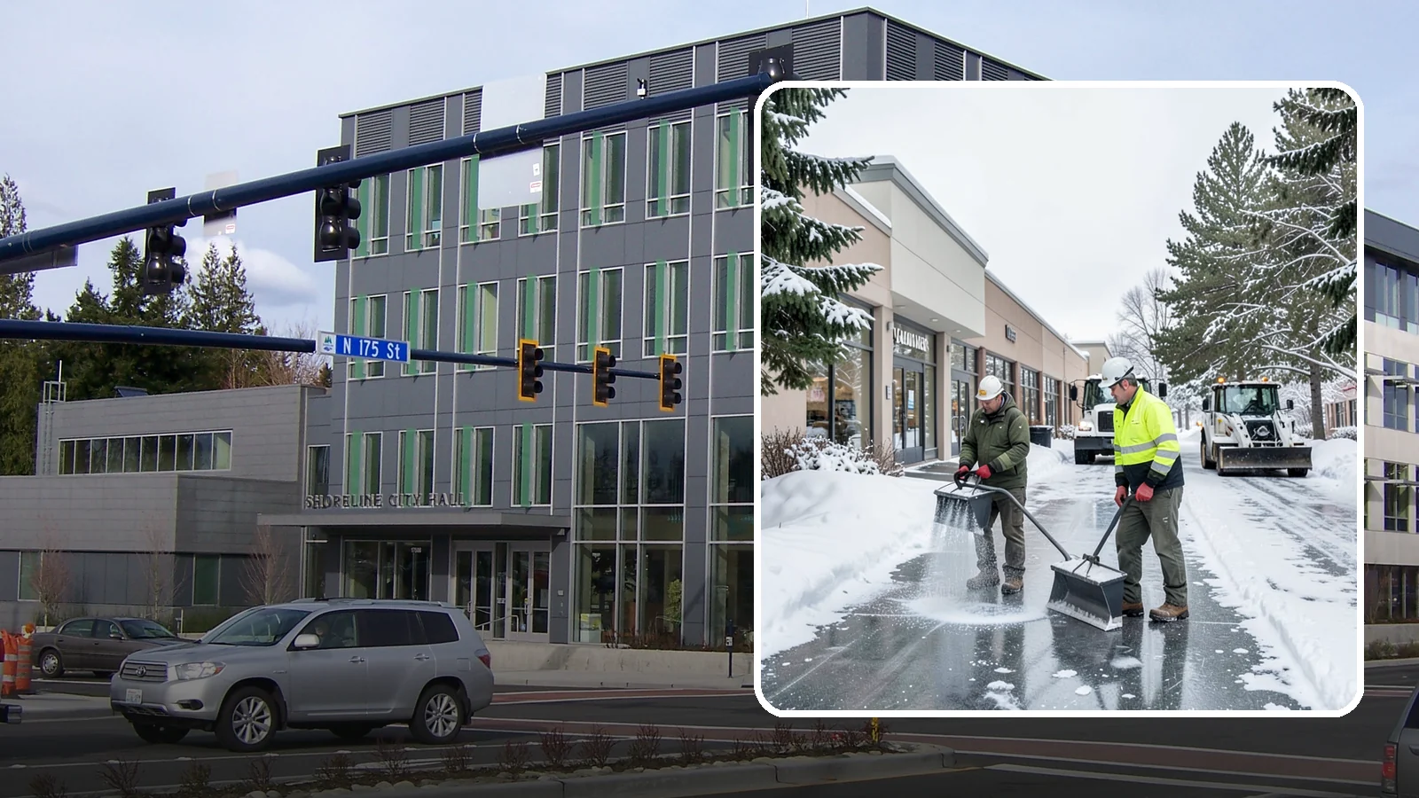 Shopping Center Deicing in Shoreline, King County, WA - Deicing for shopping centers that keeps multi-tenant walkways, storefront aprons, and common areas safe across an entire retail...