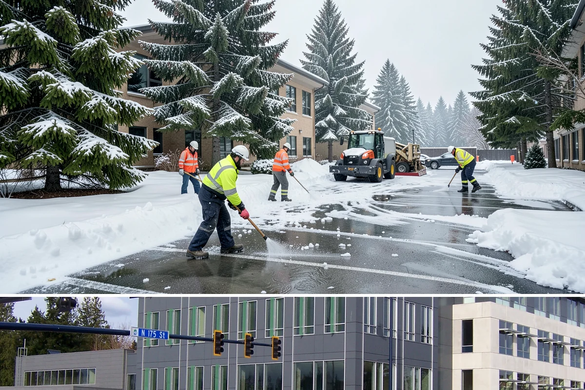 Shopping Center Deicing in Shoreline, King County, WA - Service runs through the winter retail season, intensifying on freezing-rain days that overlap with weekend and holiday shopping...