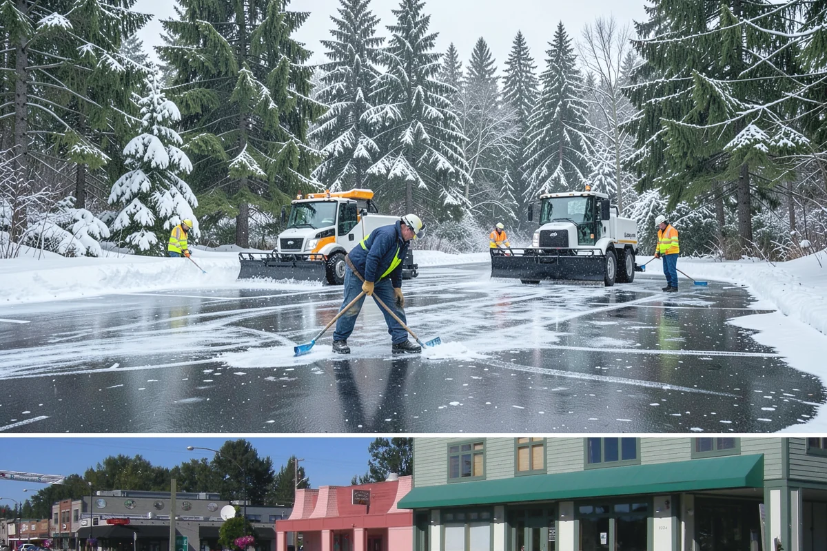 Shopping Center Deicing in Snoqualmie, King County, WA - Service runs through the winter retail season, intensifying on freezing-rain days that overlap with weekend and holiday shopping...