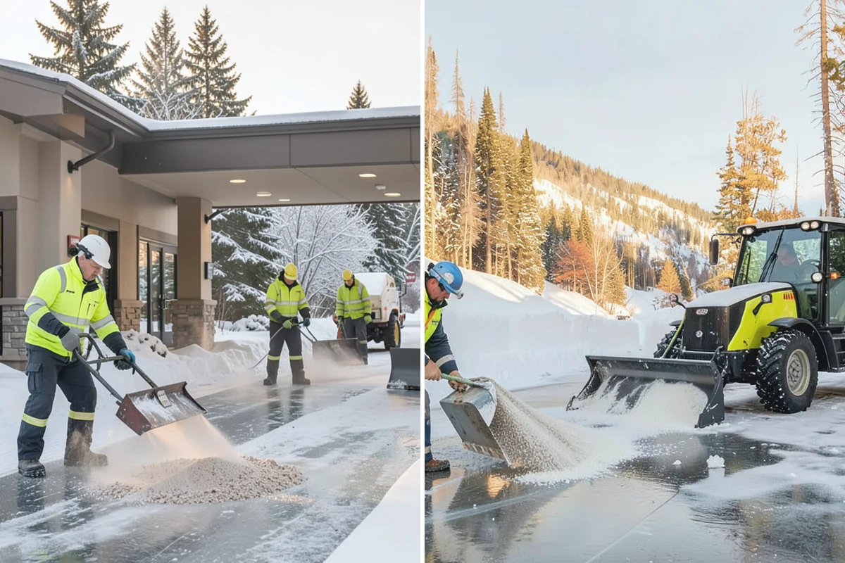 Shopping Center Deicing in Wilkeson, Pierce County, WA - Map tenant walkways, crosswalks, and shared entrances center-wide