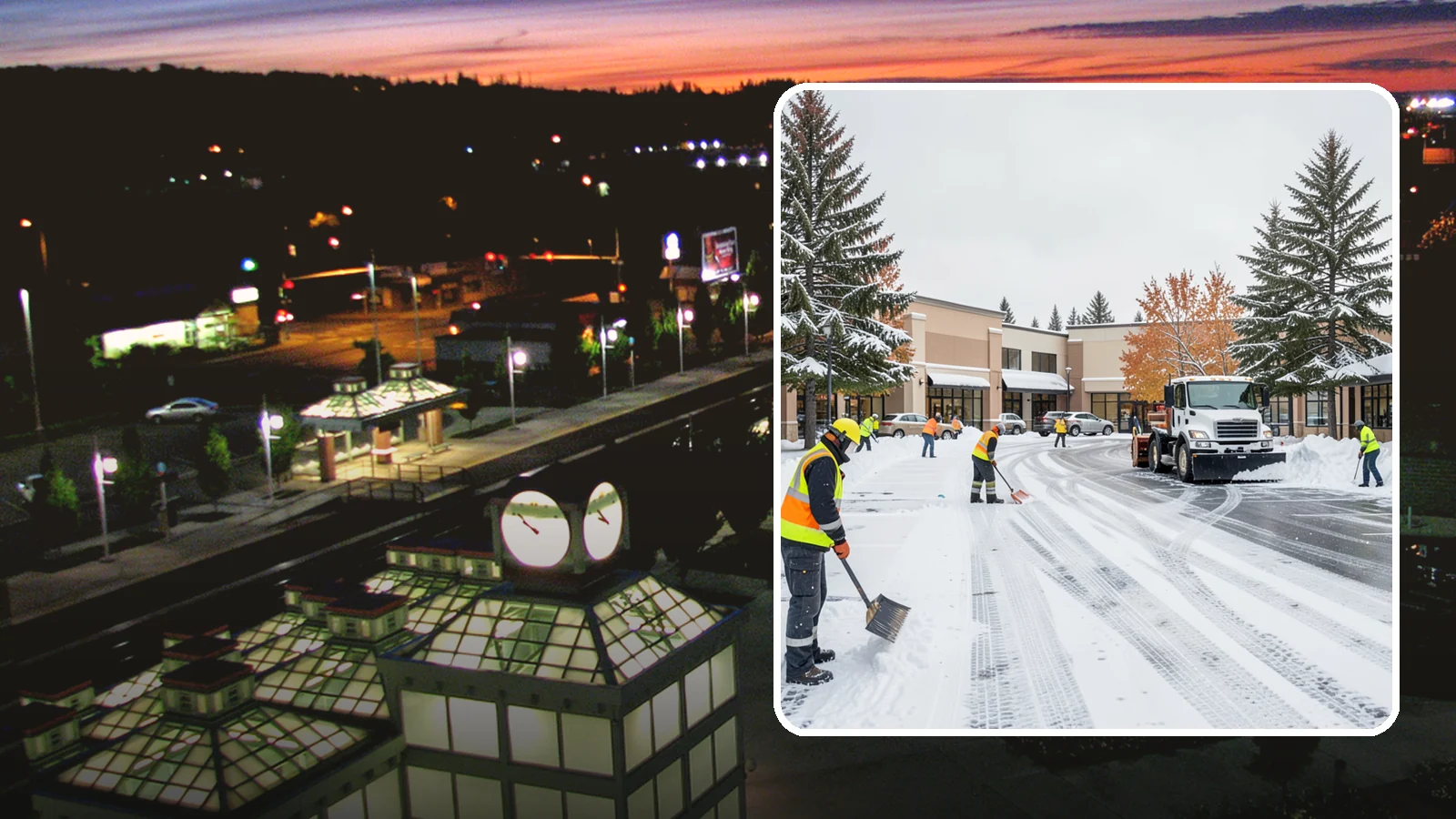 Shopping Center Parking Lot Snow Removal in Auburn, King County, WA - We clear large multi-tenant shopping center lots so Western Washington shoppers reach every storefront through winter.
