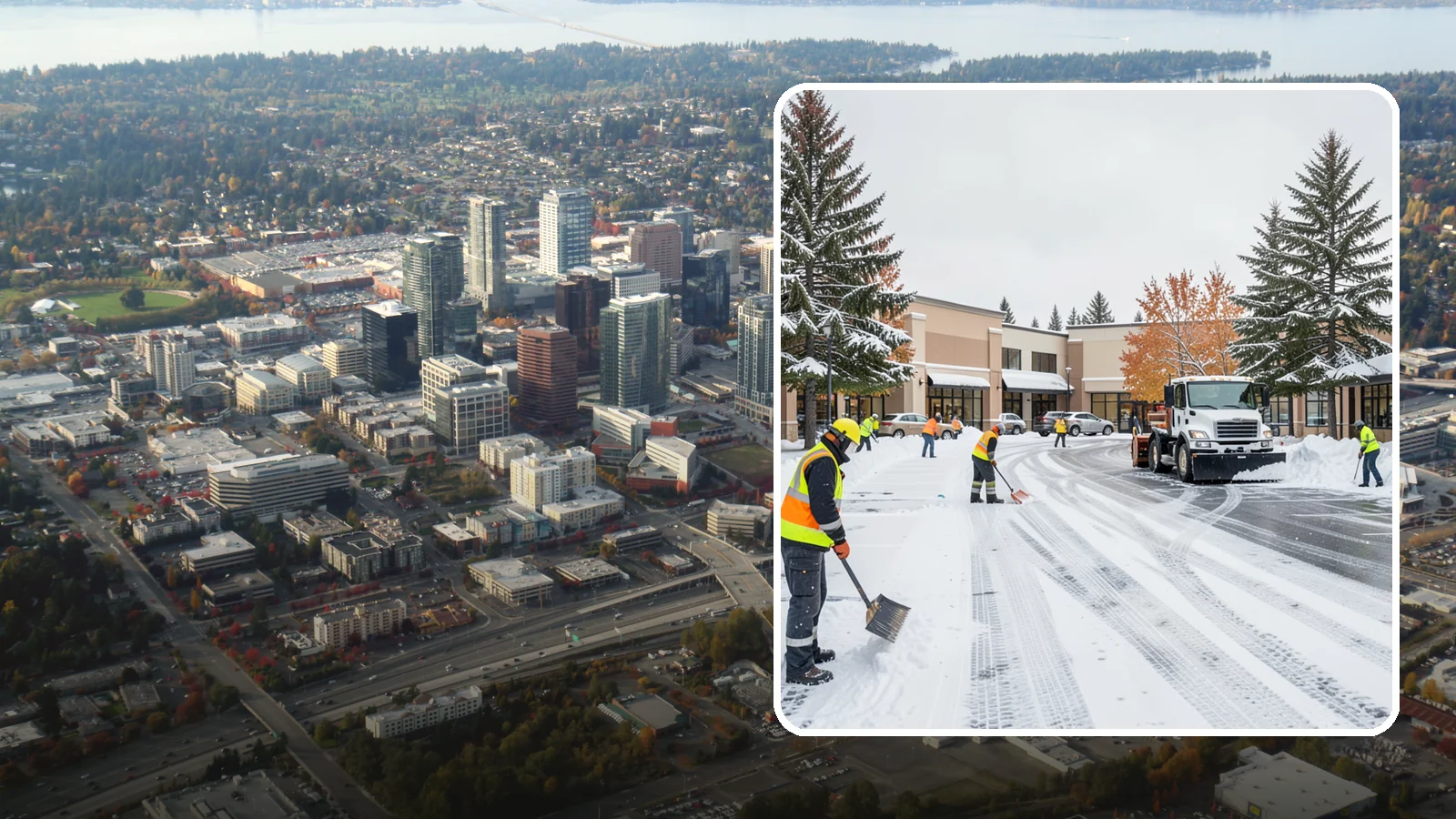 Shopping Center Parking Lot Snow Removal in Bellevue, King County, WA - We clear large multi-tenant shopping center lots so Western Washington shoppers reach every storefront through winter.
