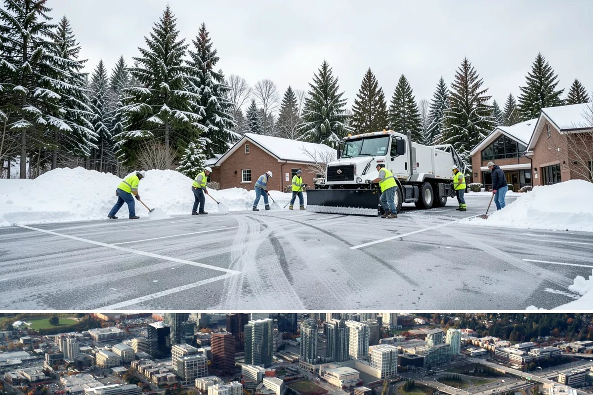 Shopping Center Parking Lot Snow Removal in Bellevue, King County, WA - Shopping center lots in Western Washington face the highest snow disruption from late November through February, covering the...