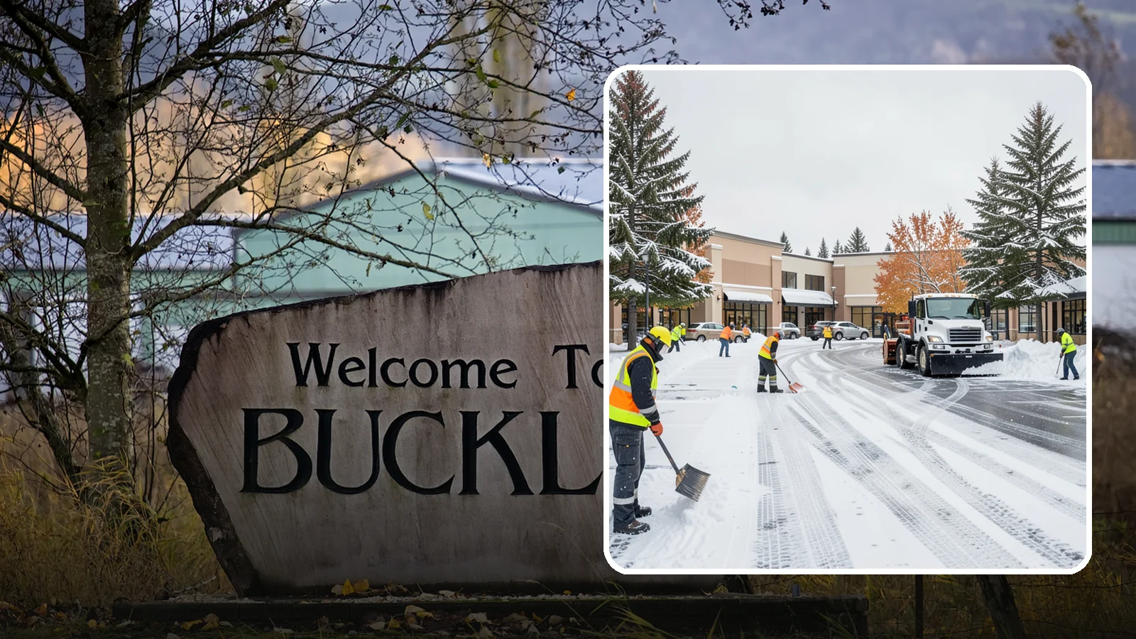 Shopping Center Parking Lot Snow Removal in Buckley, Pierce County, WA - We clear large multi-tenant shopping center lots so Western Washington shoppers reach every storefront through winter.