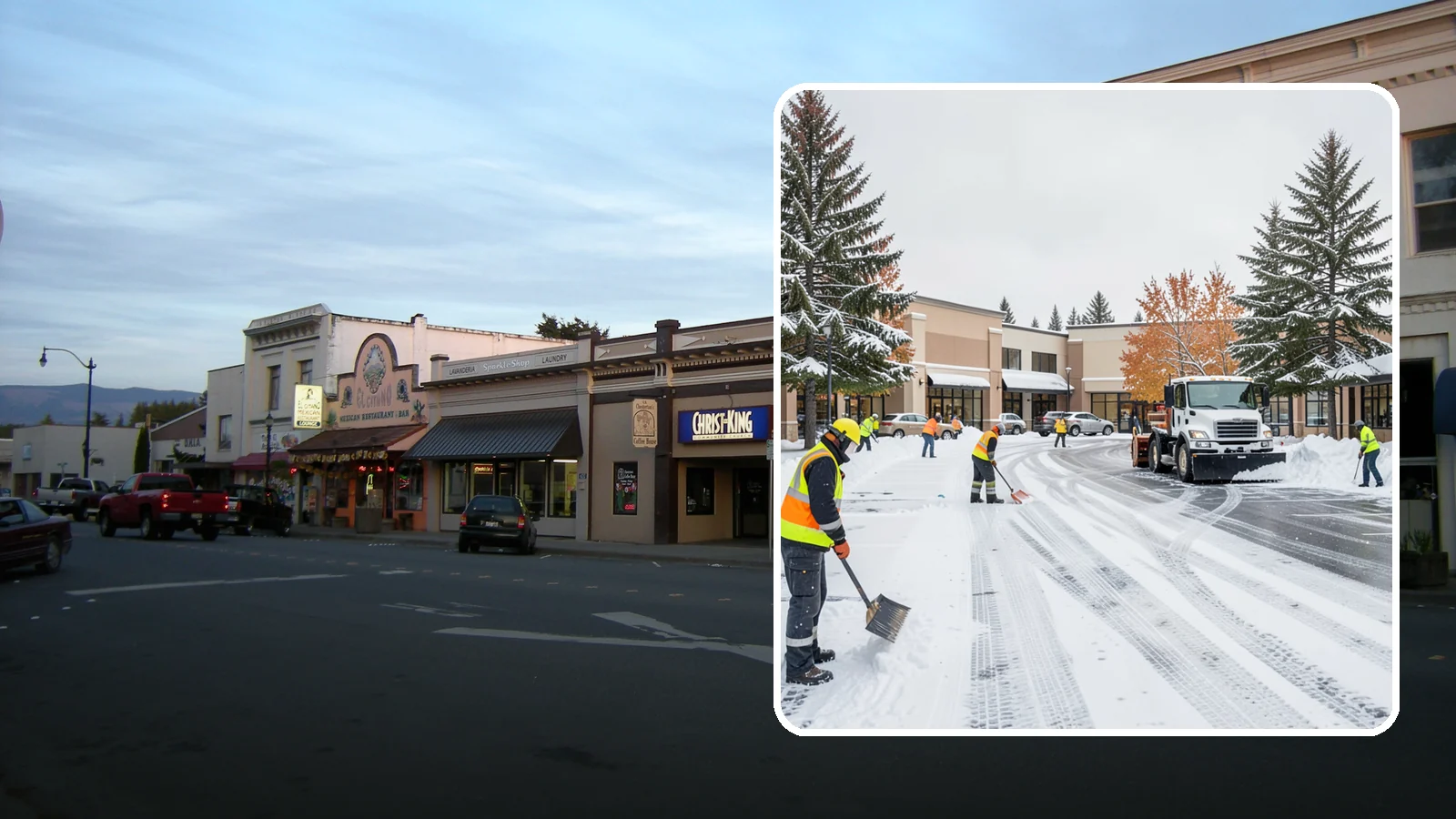 Shopping Center Parking Lot Snow Removal in Burlington, Skagit County, WA - We clear large multi-tenant shopping center lots so Western Washington shoppers reach every storefront through winter.