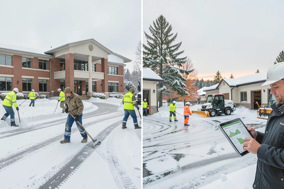 Shopping Center Parking Lot Snow Removal in Carnation, King County, WA - Map tenant storefronts, drive aisles, and crosswalk connections