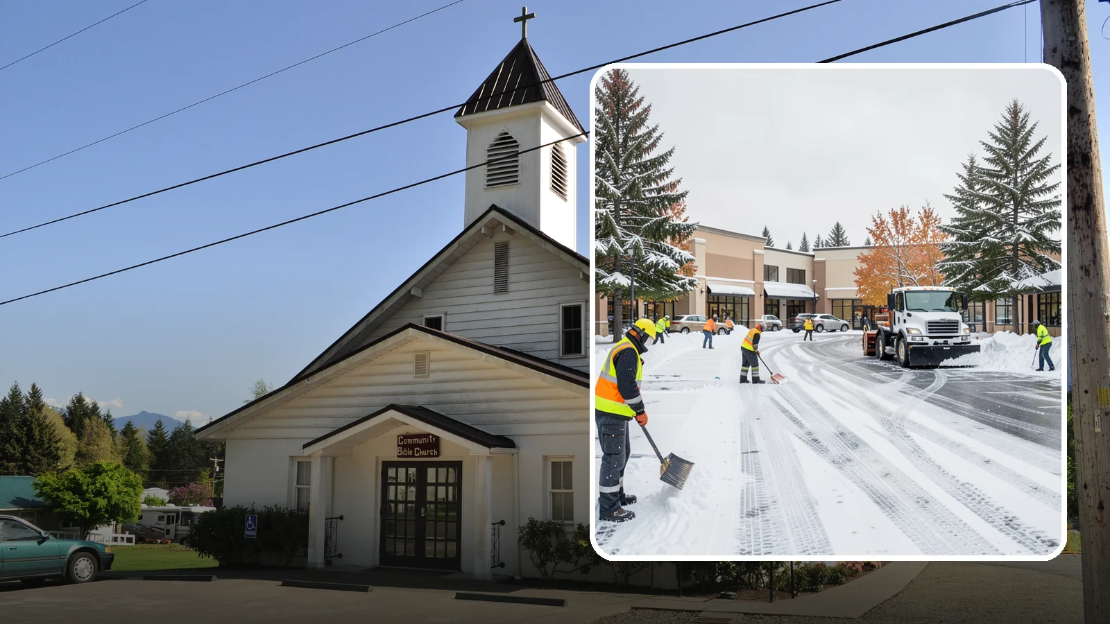 Shopping Center Parking Lot Snow Removal in Concrete, Skagit County, WA - We clear large multi-tenant shopping center lots so Western Washington shoppers reach every storefront through winter.
