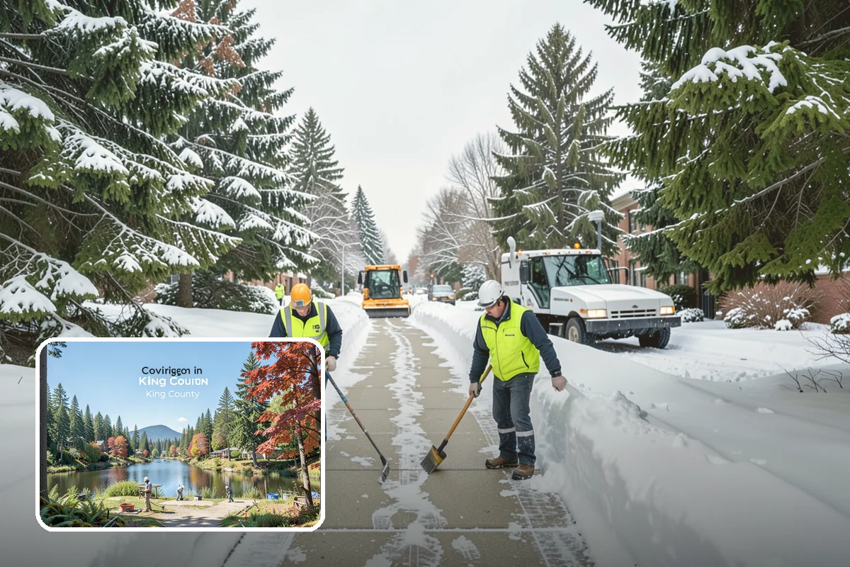 Shopping Center Parking Lot Snow Removal in Covington, King County, WA - Every tenant's storefront stays reachable across the shared lot