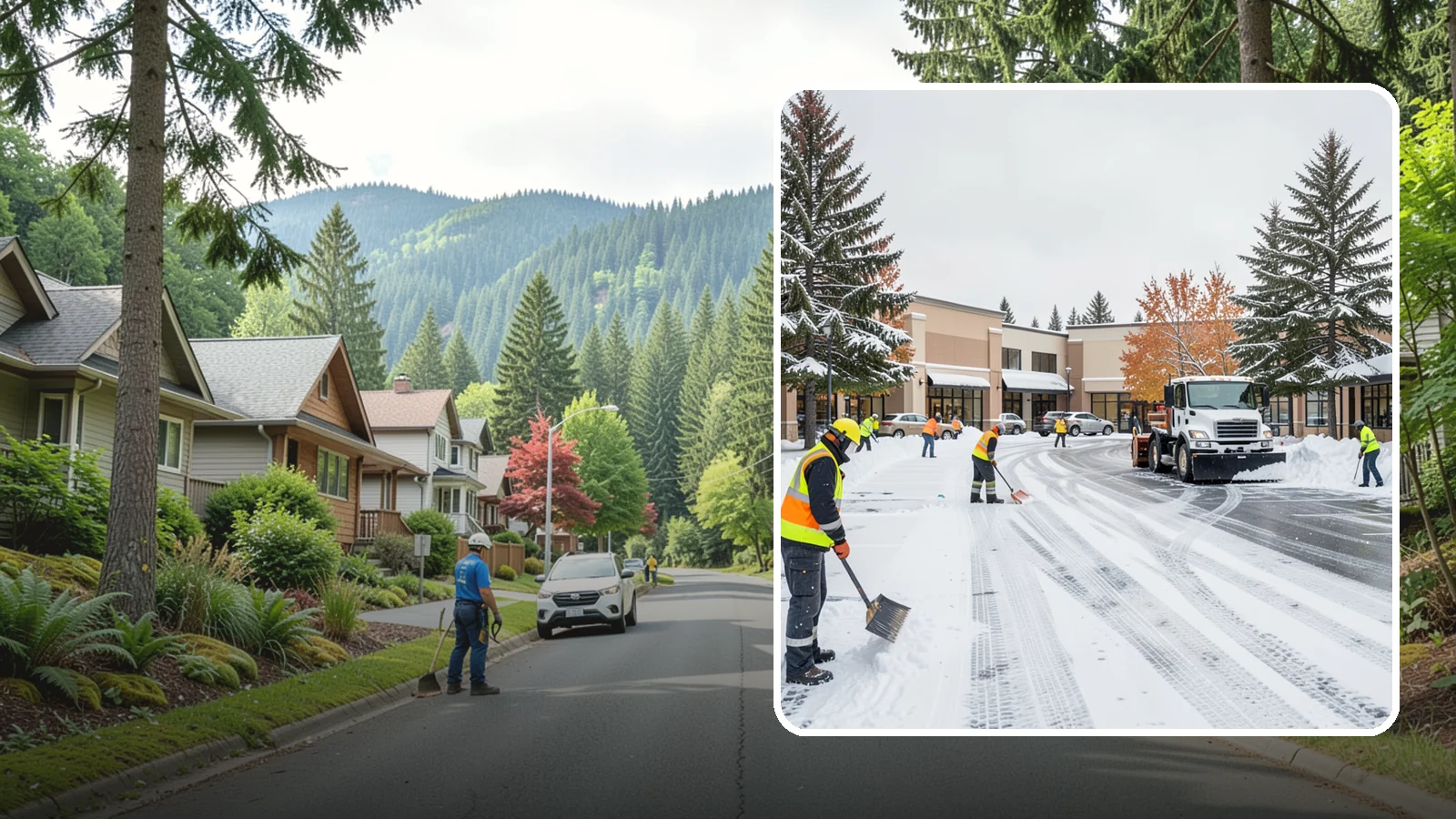 Shopping Center Parking Lot Snow Removal in Darrington, Snohomish County, WA - We clear large multi-tenant shopping center lots so Western Washington shoppers reach every storefront through winter.