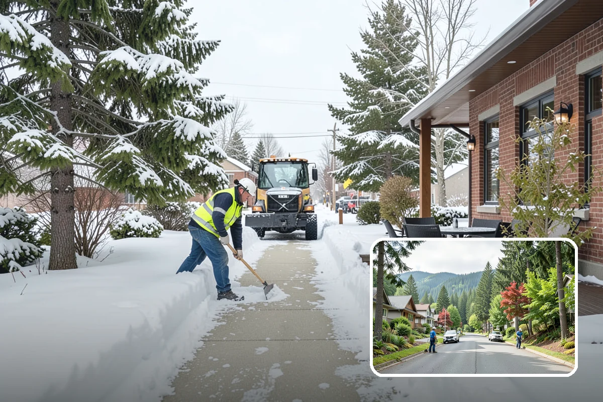 Shopping Center Parking Lot Snow Removal in Darrington, Snohomish County, WA - Every tenant's storefront stays reachable across the shared lot