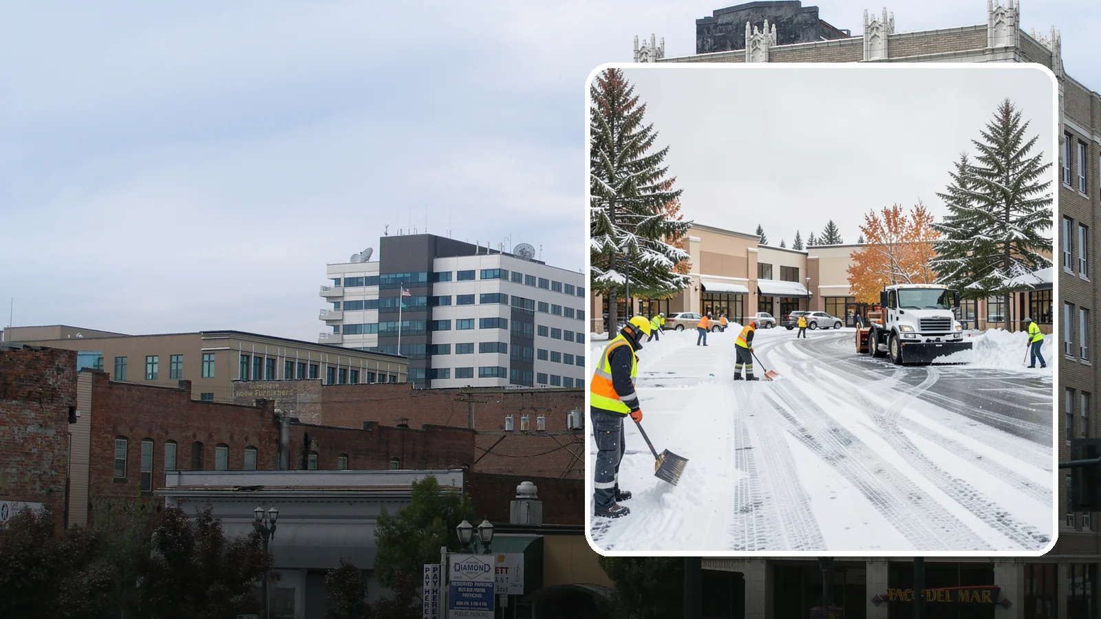 Shopping Center Parking Lot Snow Removal in Everett, Snohomish County, WA - We clear large multi-tenant shopping center lots so Western Washington shoppers reach every storefront through winter.