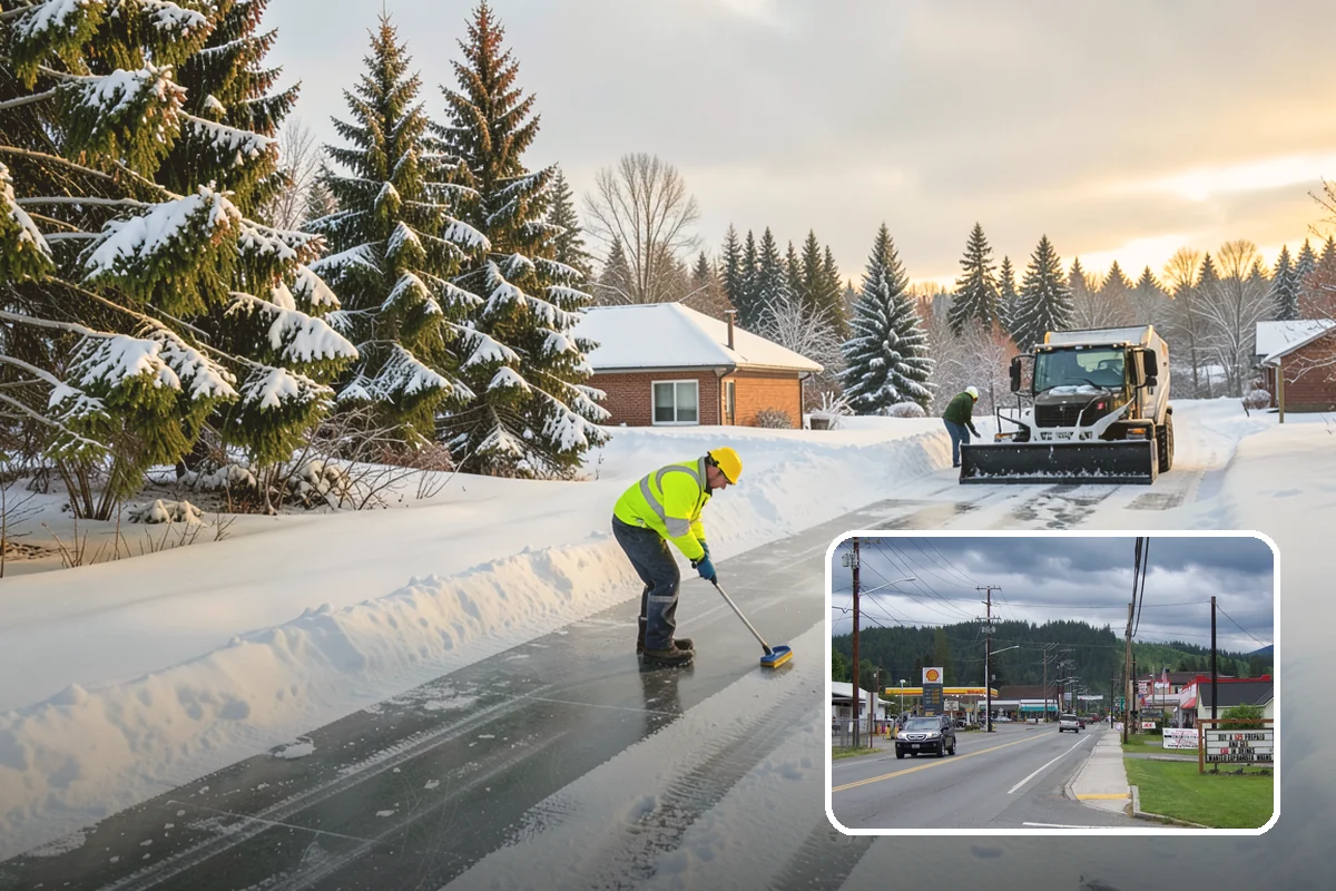 Shopping Center Parking Lot Snow Removal in Granite Falls, Snohomish County, WA - Every tenant's storefront stays reachable across the shared lot