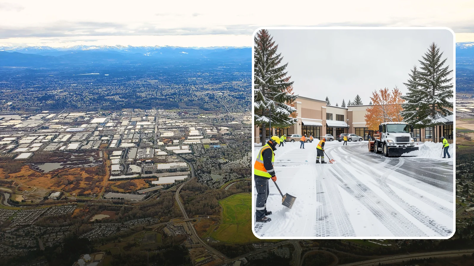 Shopping Center Parking Lot Snow Removal in Kent, King County, WA - We clear large multi-tenant shopping center lots so Western Washington shoppers reach every storefront through winter.
