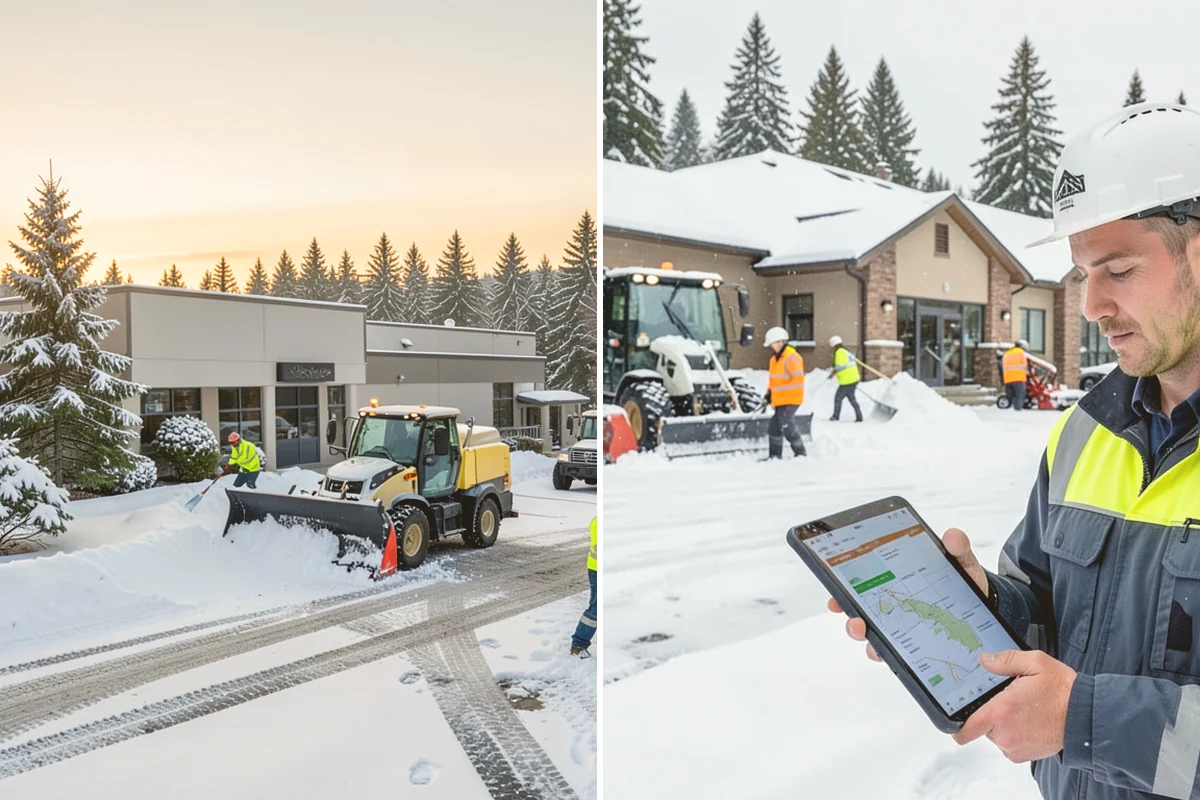 Shopping Center Parking Lot Snow Removal in Kent, King County, WA - Map tenant storefronts, drive aisles, and crosswalk connections
