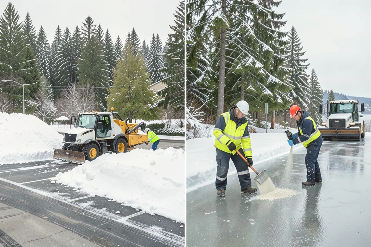 Shopping Center Parking Lot Snow Removal in Kirkland, King County, WA - Map tenant storefronts, drive aisles, and crosswalk connections