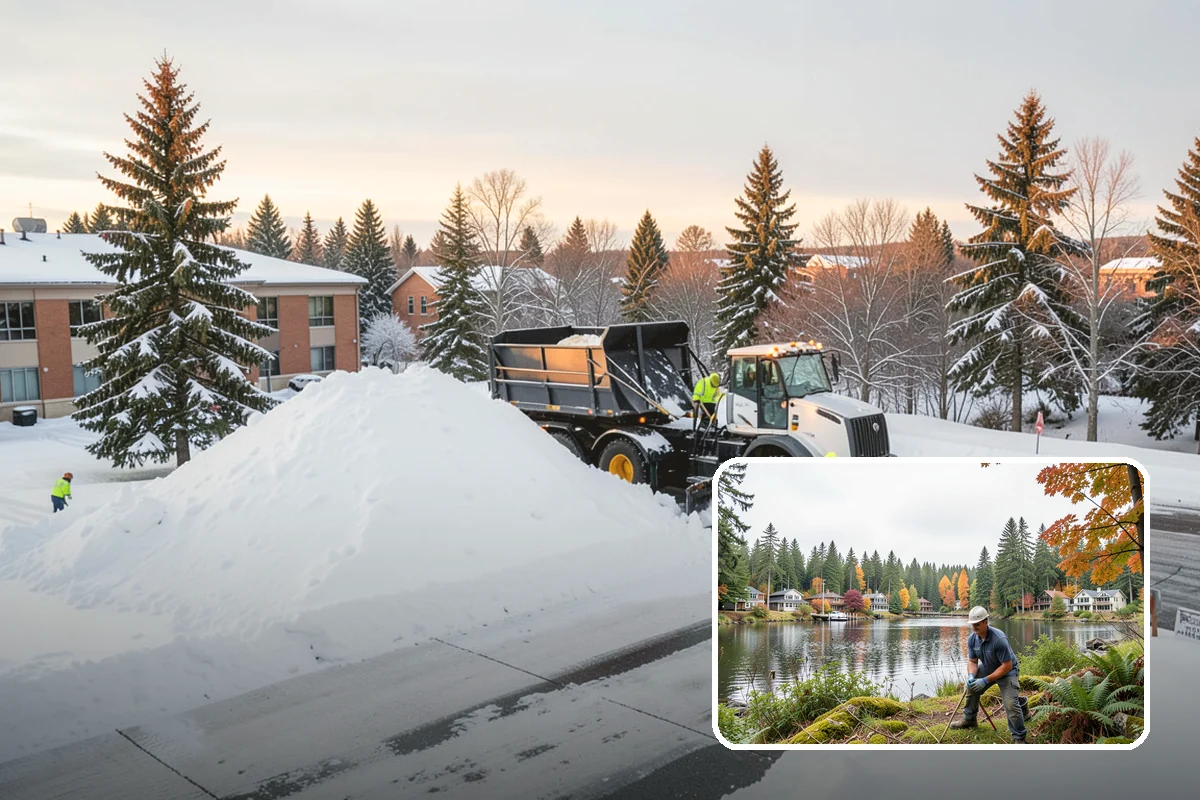 Shopping Center Parking Lot Snow Removal in La Conner, Skagit County, WA - Every tenant's storefront stays reachable across the shared lot
