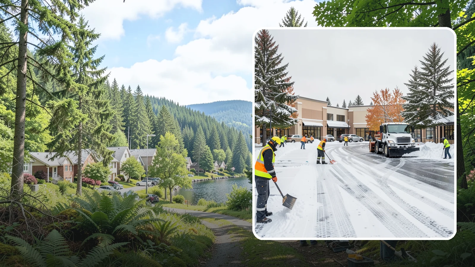Shopping Center Parking Lot Snow Removal in Lake Forest Park, King County, WA - We clear large multi-tenant shopping center lots so Western Washington shoppers reach every storefront through winter.