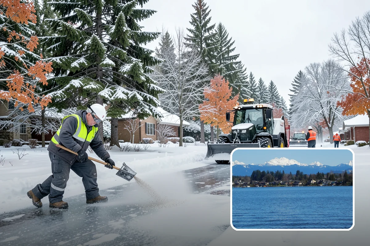 Shopping Center Parking Lot Snow Removal in Lake Stevens, Snohomish County, WA - Every tenant's storefront stays reachable across the shared lot