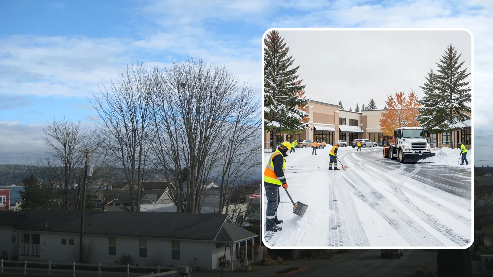 Shopping Center Parking Lot Snow Removal in Langley, Island County, WA - We clear large multi-tenant shopping center lots so Western Washington shoppers reach every storefront through winter.