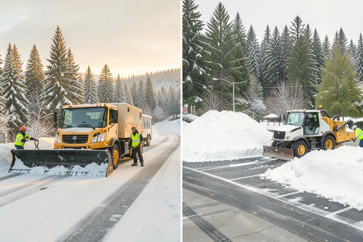 Shopping Center Parking Lot Snow Removal in Langley, Island County, WA - Map tenant storefronts, drive aisles, and crosswalk connections