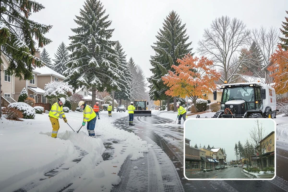 Shopping Center Parking Lot Snow Removal in Mill Creek, Snohomish County, WA - Every tenant's storefront stays reachable across the shared lot