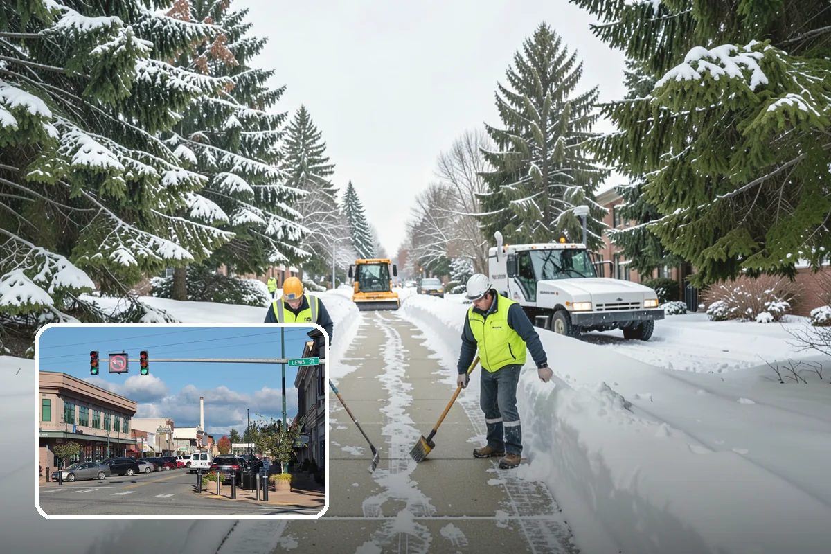 Shopping Center Parking Lot Snow Removal in Monroe, Snohomish County, WA - Every tenant's storefront stays reachable across the shared lot