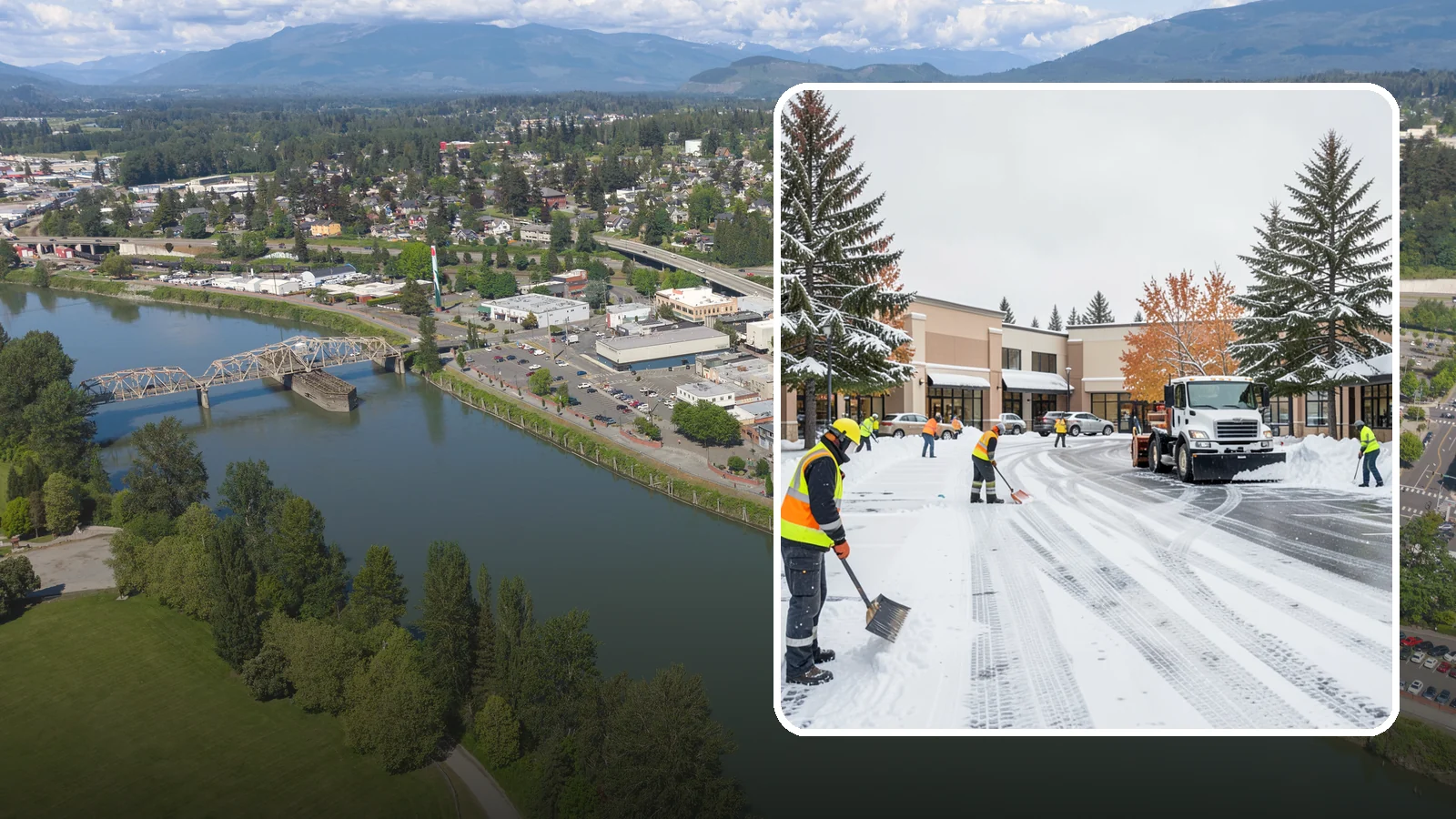 Shopping Center Parking Lot Snow Removal in Mount Vernon, Skagit County, WA - We clear large multi-tenant shopping center lots so Western Washington shoppers reach every storefront through winter.