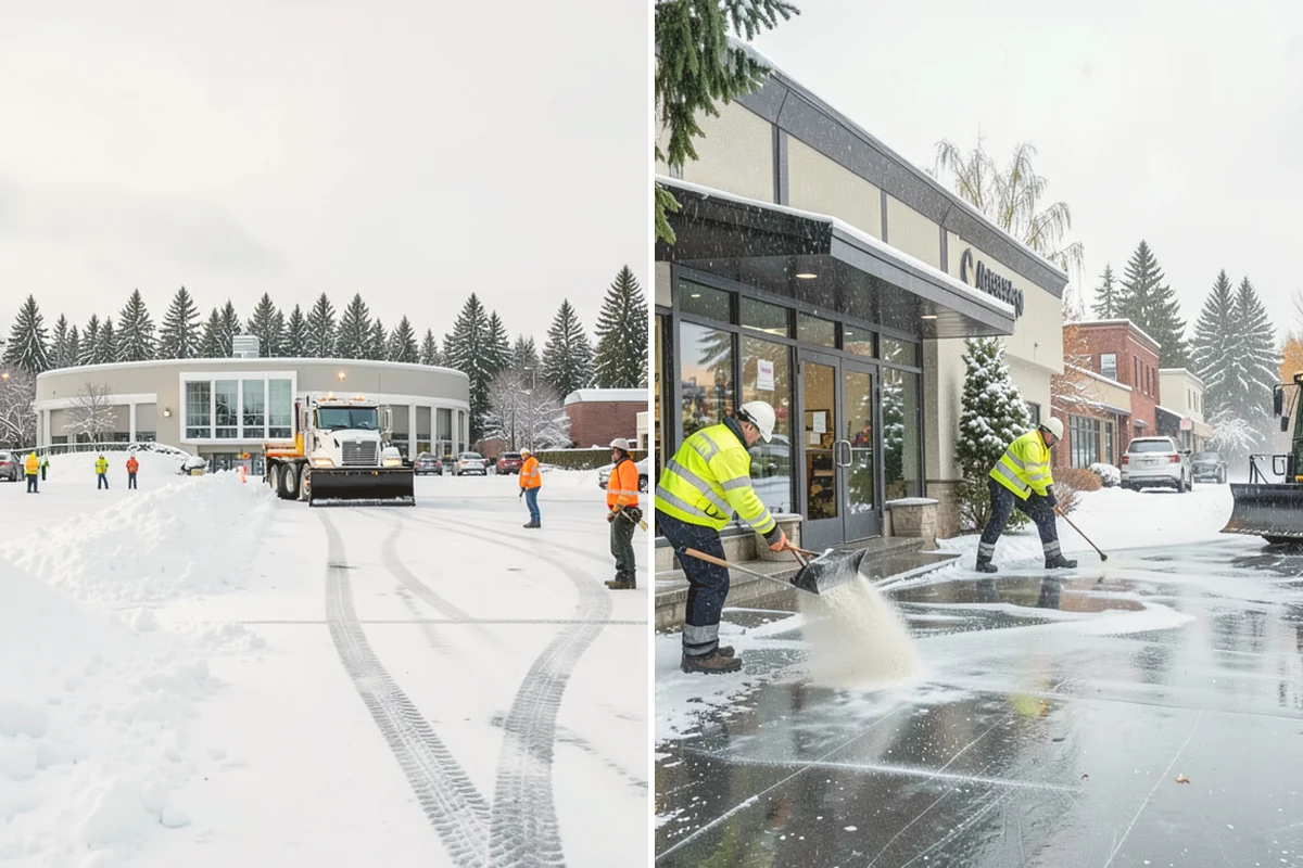 Shopping Center Parking Lot Snow Removal in Mount Vernon, Skagit County, WA - Map tenant storefronts, drive aisles, and crosswalk connections