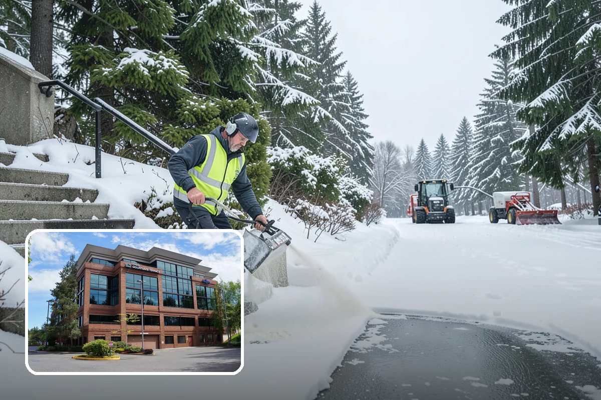 Shopping Center Parking Lot Snow Removal in Mountlake Terrace, Snohomish County, WA - Every tenant's storefront stays reachable across the shared lot