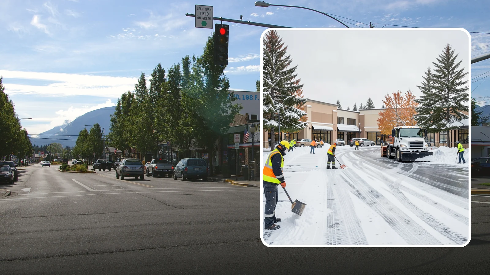Shopping Center Parking Lot Snow Removal in North Bend, King County, WA - We clear large multi-tenant shopping center lots so Western Washington shoppers reach every storefront through winter.