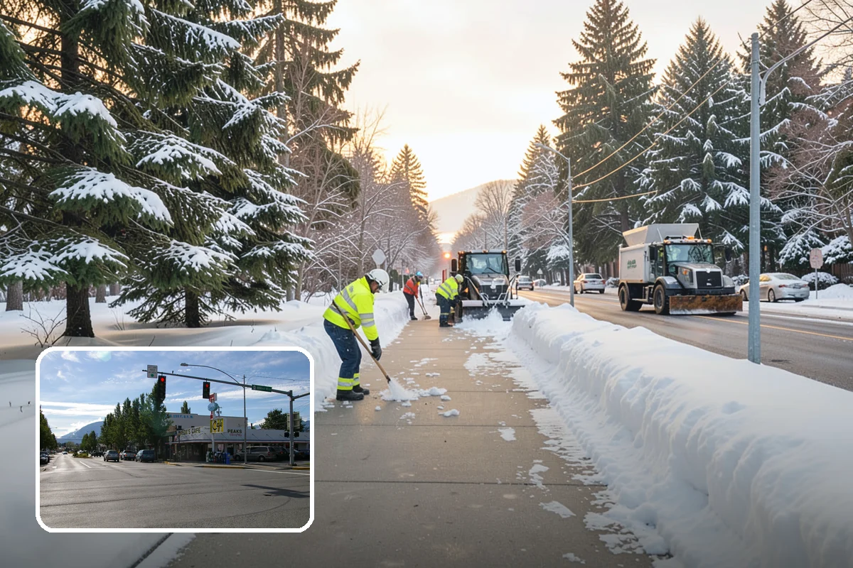 Shopping Center Parking Lot Snow Removal in North Bend, King County, WA - Every tenant's storefront stays reachable across the shared lot