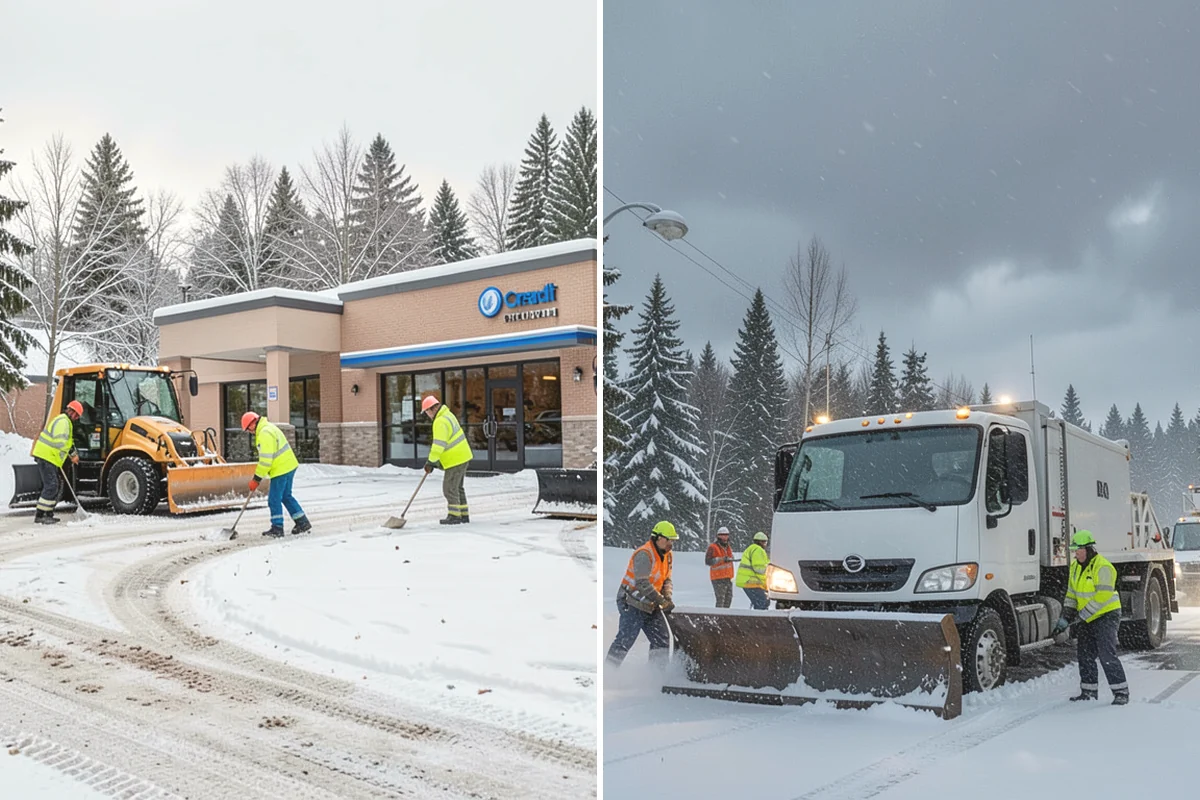 Shopping Center Parking Lot Snow Removal in North Bend, King County, WA - Map tenant storefronts, drive aisles, and crosswalk connections