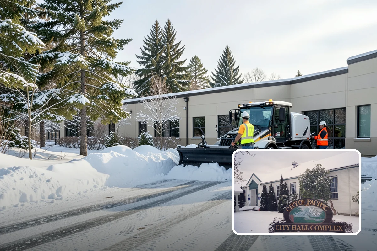 Shopping Center Parking Lot Snow Removal in Pacific, King County, WA - Every tenant's storefront stays reachable across the shared lot