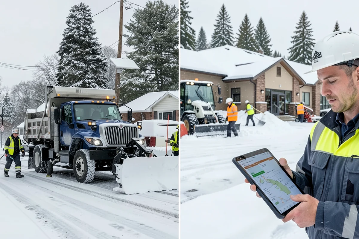 Shopping Center Parking Lot Snow Removal in Pacific, King County, WA - Map tenant storefronts, drive aisles, and crosswalk connections