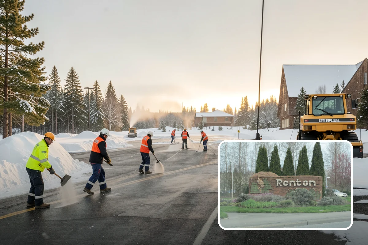 Shopping Center Parking Lot Snow Removal in Renton, King County, WA - Every tenant's storefront stays reachable across the shared lot