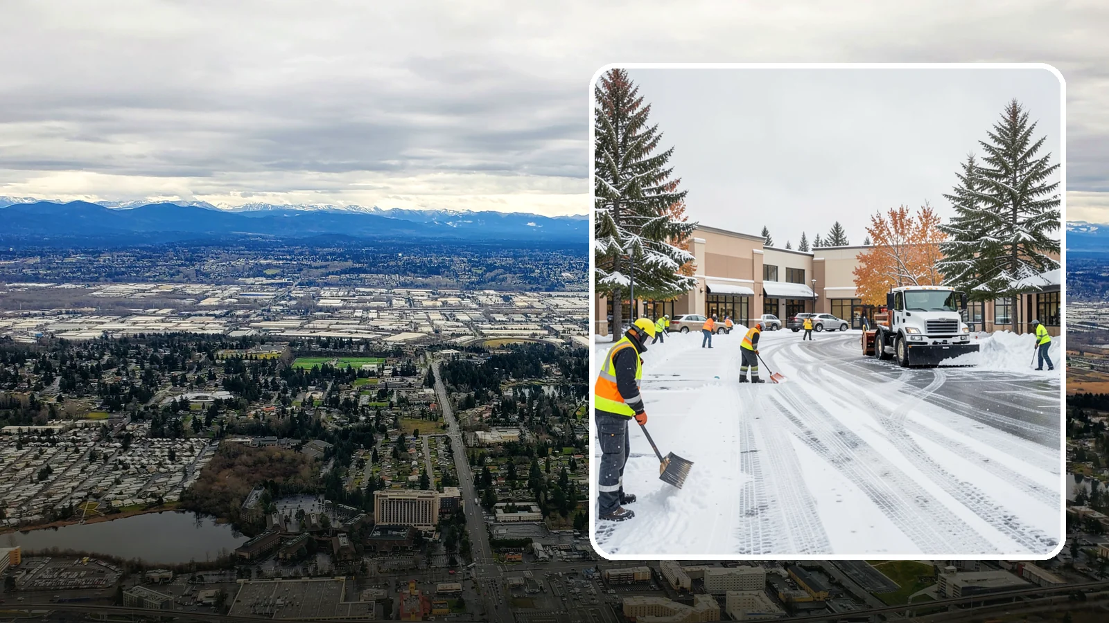 Shopping Center Parking Lot Snow Removal in SeaTac, King County, WA - We clear large multi-tenant shopping center lots so Western Washington shoppers reach every storefront through winter.