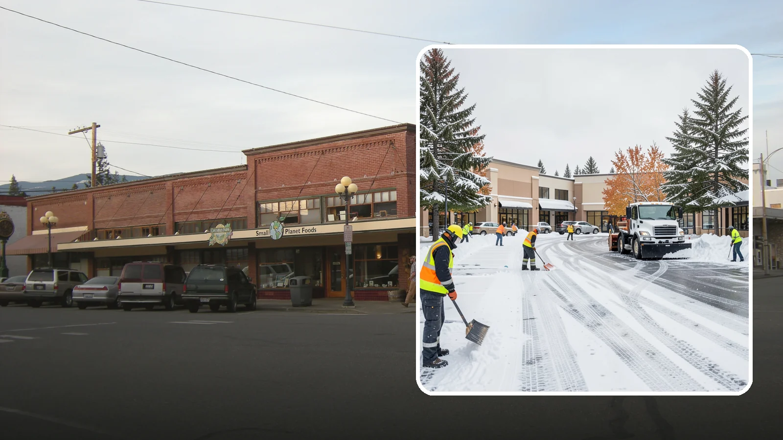 Shopping Center Parking Lot Snow Removal in Sedro-Woolley, Skagit County, WA - We clear large multi-tenant shopping center lots so Western Washington shoppers reach every storefront through winter.