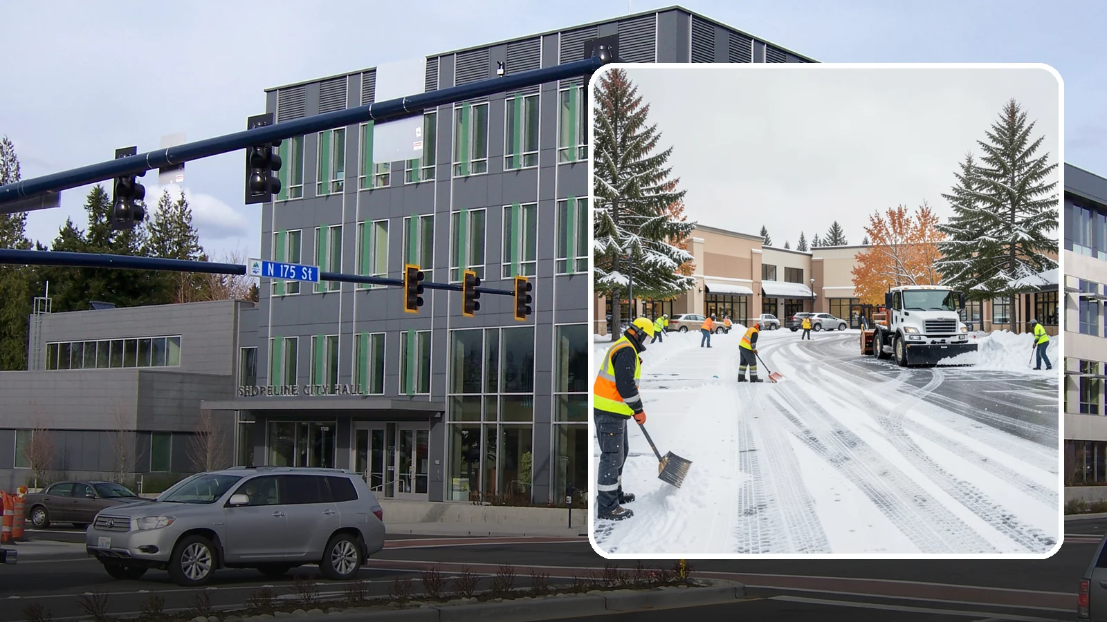 Shopping Center Parking Lot Snow Removal in Shoreline, King County, WA - We clear large multi-tenant shopping center lots so Western Washington shoppers reach every storefront through winter.