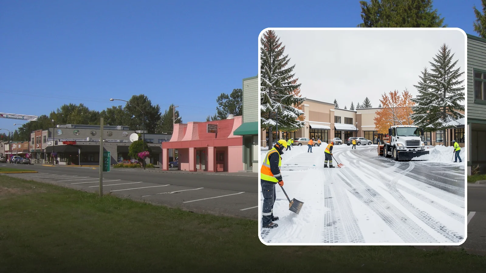 Shopping Center Parking Lot Snow Removal in Snoqualmie, King County, WA - We clear large multi-tenant shopping center lots so Western Washington shoppers reach every storefront through winter.