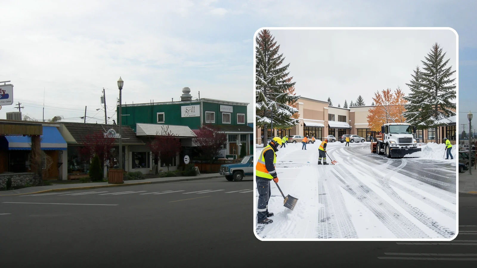 Shopping Center Parking Lot Snow Removal in Stanwood, Snohomish County, WA - We clear large multi-tenant shopping center lots so Western Washington shoppers reach every storefront through winter.