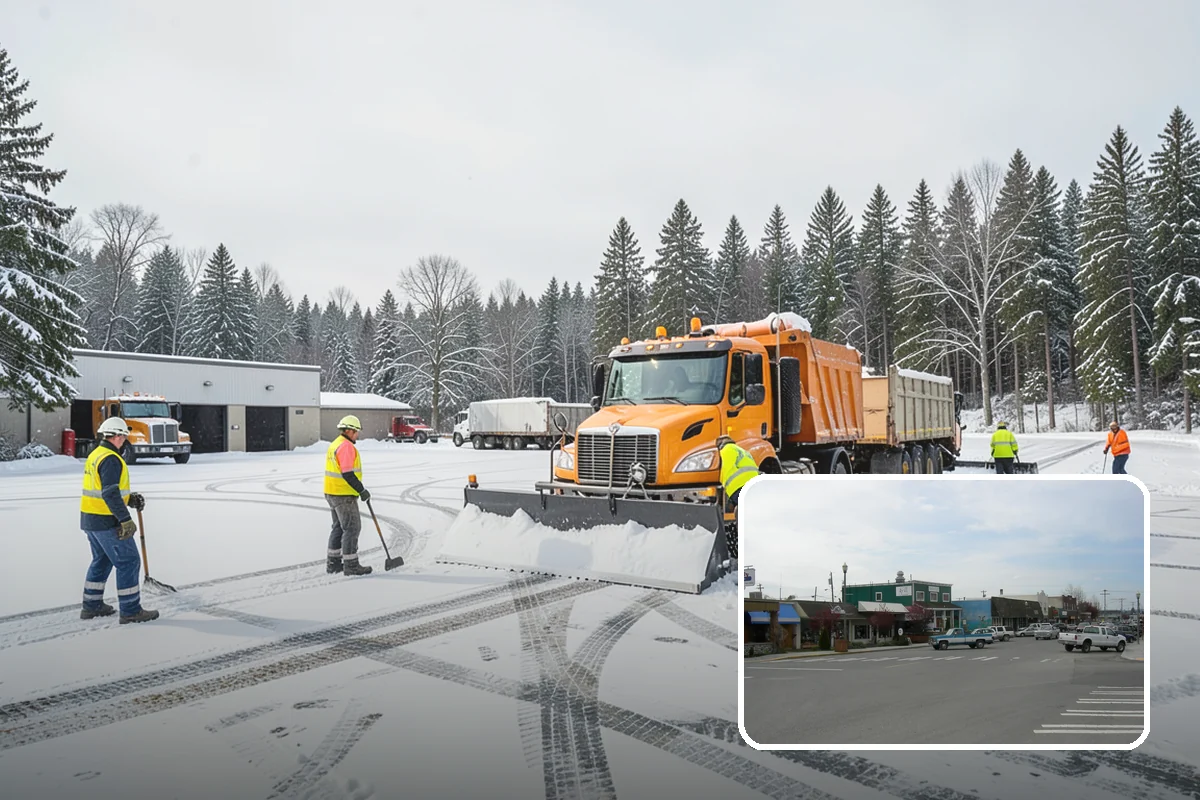 Shopping Center Parking Lot Snow Removal in Stanwood, Snohomish County, WA - Every tenant's storefront stays reachable across the shared lot