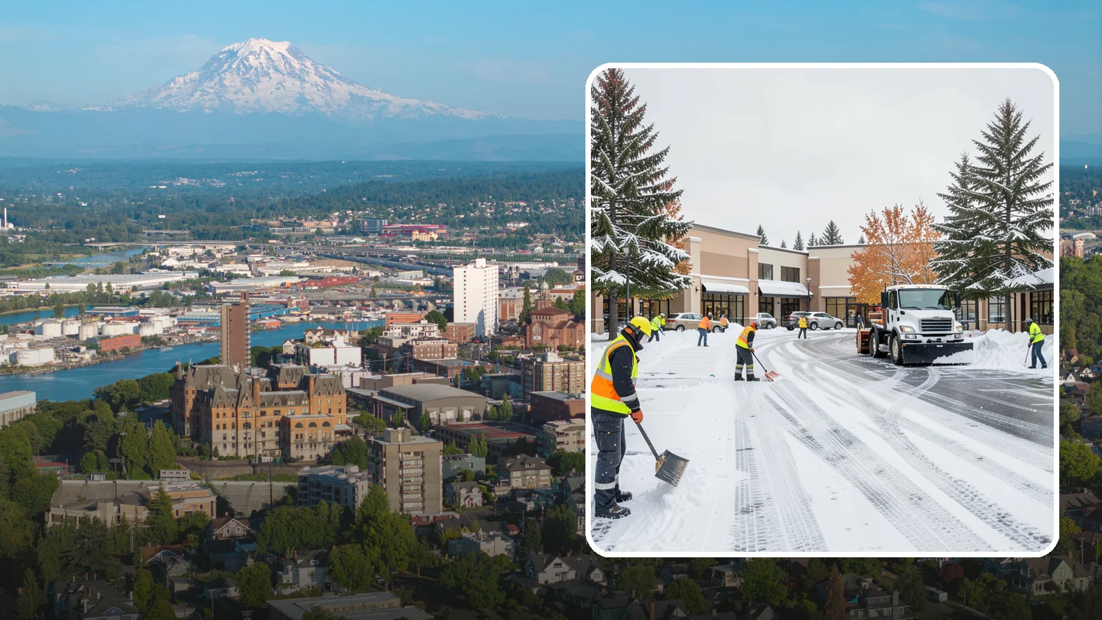 Shopping Center Parking Lot Snow Removal in Tacoma, Pierce County, WA - We clear large multi-tenant shopping center lots so Western Washington shoppers reach every storefront through winter.
