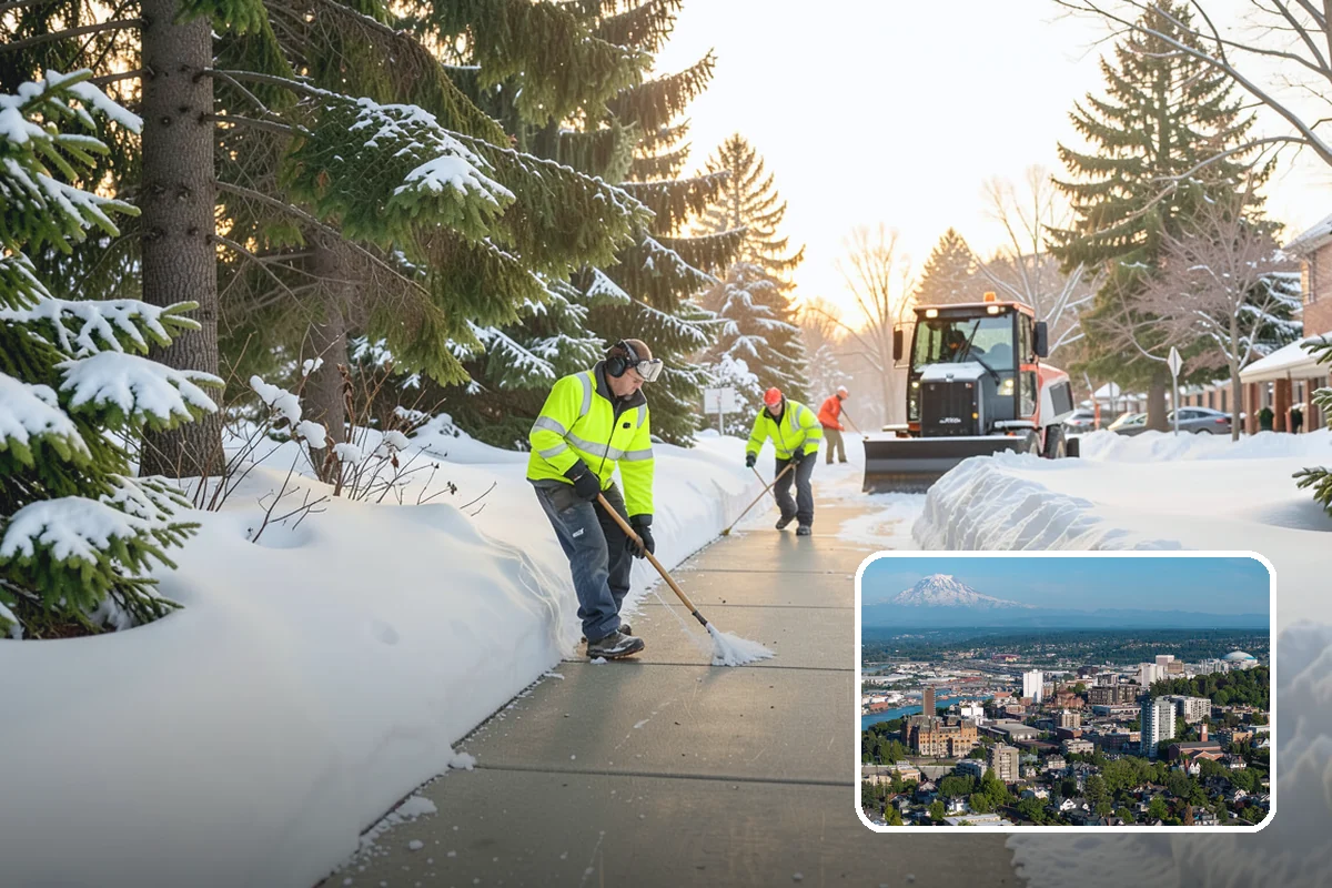 Shopping Center Parking Lot Snow Removal in Tacoma, Pierce County, WA - Every tenant's storefront stays reachable across the shared lot