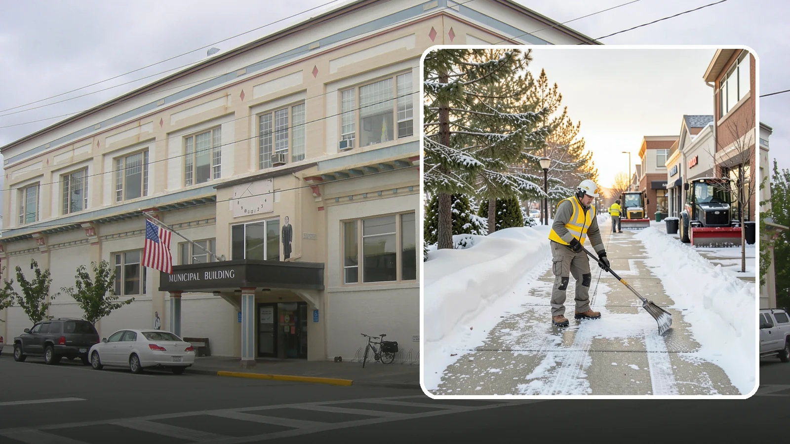 Shopping Center Sidewalk Clearing in Anacortes, Skagit County, WA - Storefront-corridor sidewalk clearing for Western Washington shopping centers, keeping the long tenant walkways and entrances...