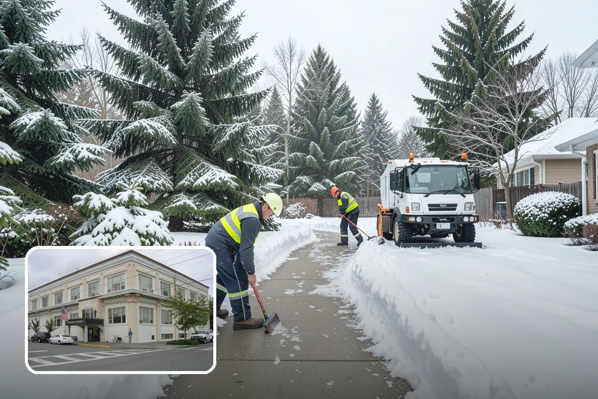 Shopping Center Sidewalk Clearing in Anacortes, Skagit County, WA - Full storefront corridor cleared for every tenant equally
