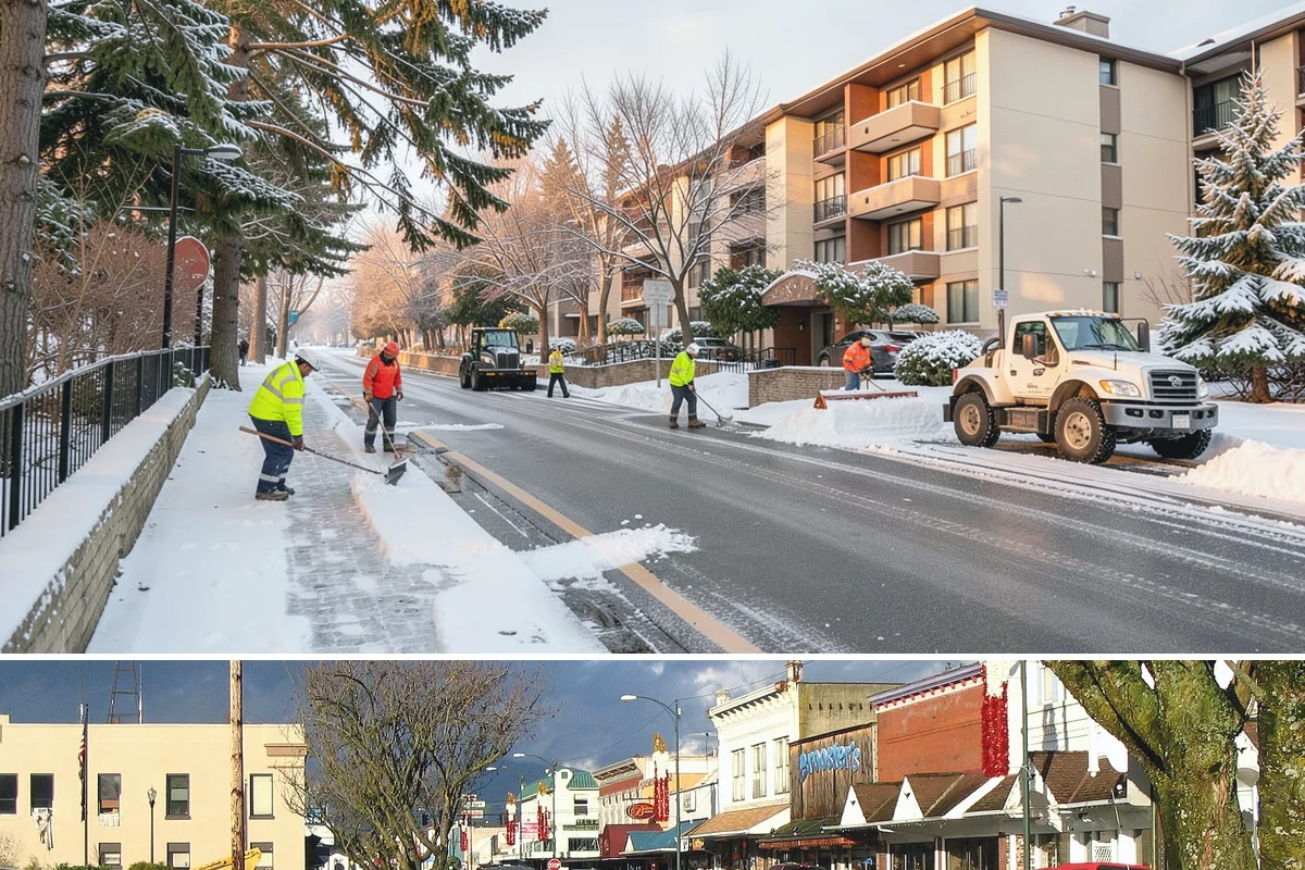 Shopping Center Sidewalk Clearing in Arlington, Snohomish County, WA - Shopping center demand peaks from late November through February, when holiday foot traffic and daytime thaw-refreeze rebuild...