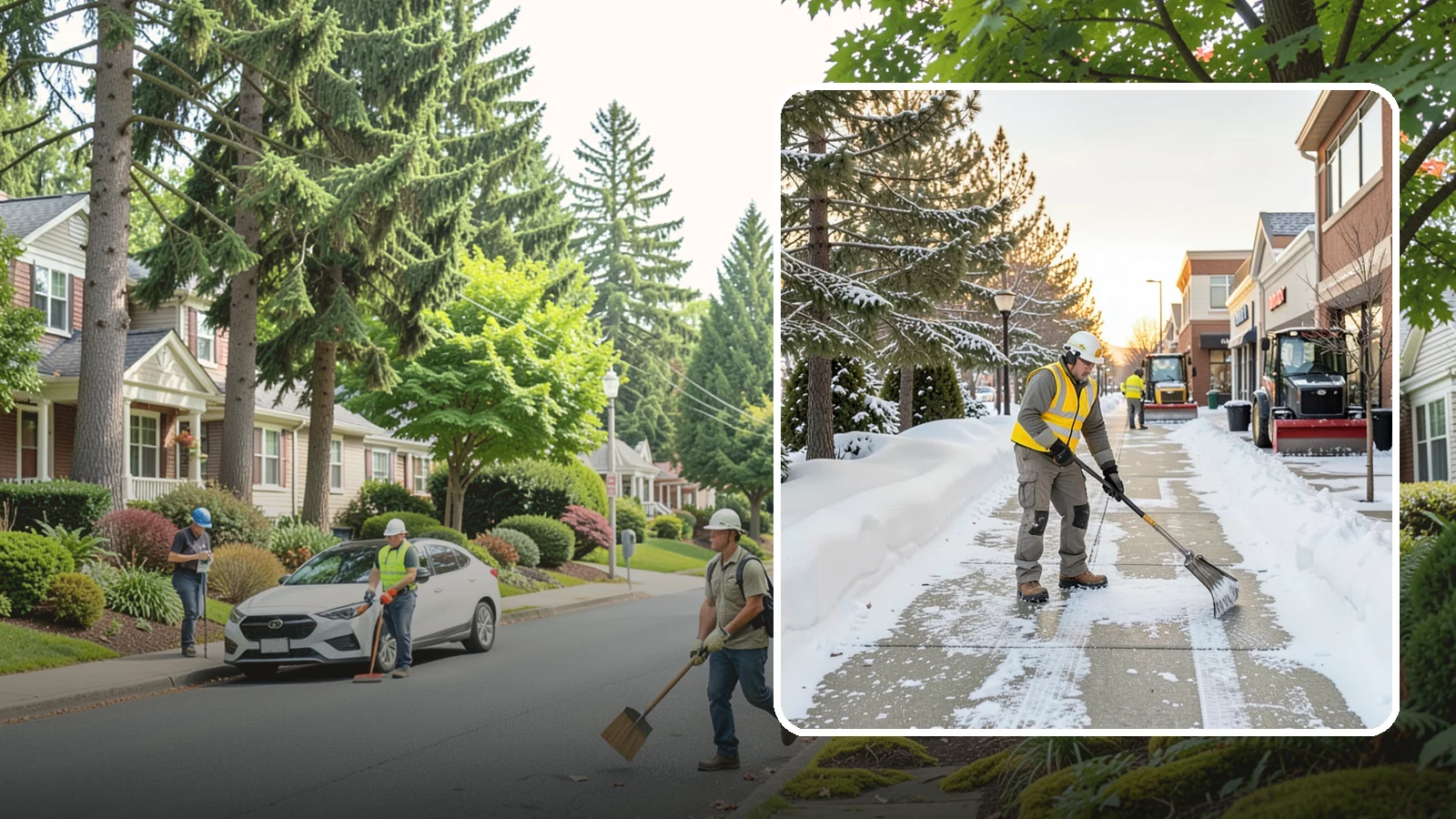 Shopping Center Sidewalk Clearing in Beaux Arts Village, King County, WA - Storefront-corridor sidewalk clearing for Western Washington shopping centers, keeping the long tenant walkways and entrances...